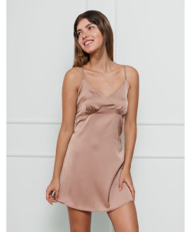 Vestido De Seda Pepita, Manga Corta, Cuello V, Solido