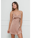 Vestido De Seda Pepita, Manga Corta, Cuello V, Solido