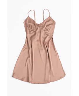 Vestido De Seda Pepita, Manga Corta, Cuello V, Solido