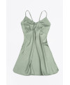 Vestido De Seda Pepita, Manga Corta, Cuello V, Solido