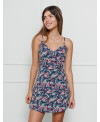 Vestido De Seda Pepita, Manga Corta, Cuello V, Estampado