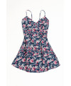 Vestido De Seda Pepita, Manga Corta, Cuello V, Estampado